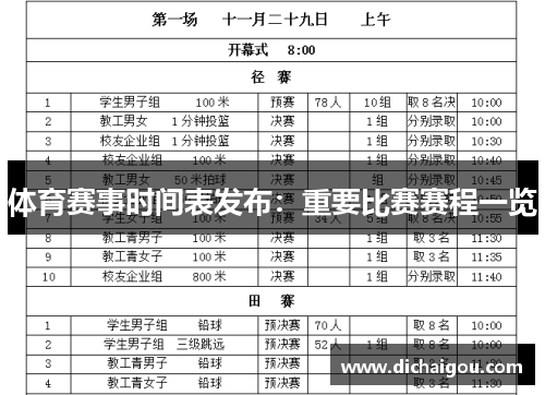 体育赛事时间表发布：重要比赛赛程一览