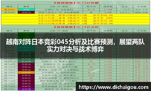 越南对阵日本竞彩045分析及比赛预测，展望两队实力对决与战术博弈